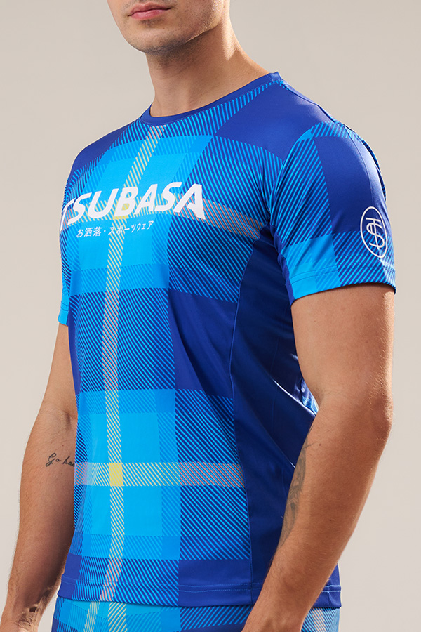  [ RE- ] 男款 藍色格紋<br>透氣機能運動衫